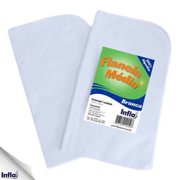 FLANELA MÉDIA BRANCA 25X45